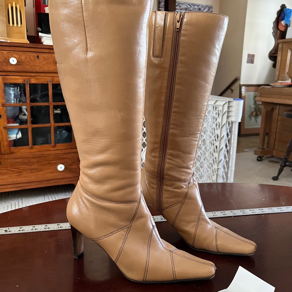 Elegant Tan Leather Knee-High Boots